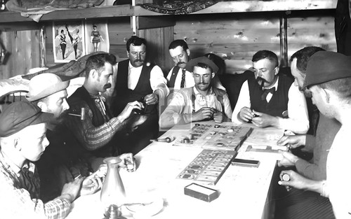 Men smoking pipes playing faro - playing,